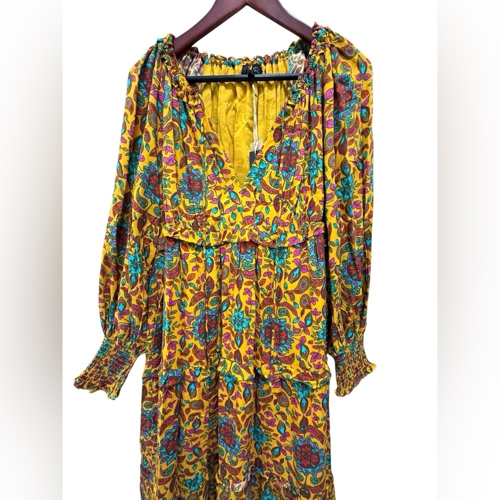 House of Harlow Boho Floral Paisley Print Ruffle Tiered Long Sleeve Maxi Dress S - Picture 3 of 8
